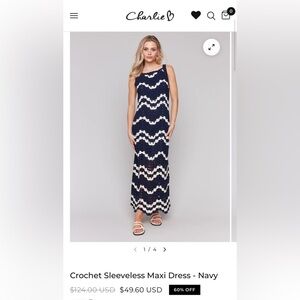 CHARLIE B Navy and White Crochet Maxi Dress